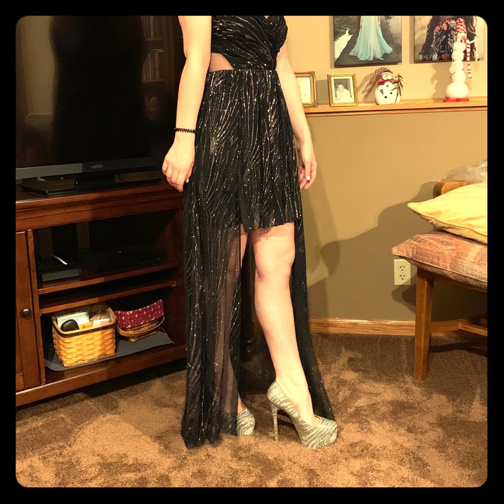 Hi-Low Party/Prom Dress, Black/Silver, sz 0/2